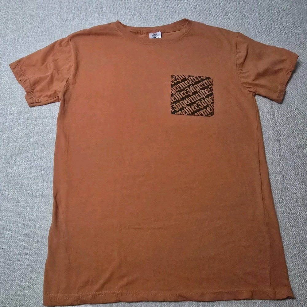 Jägermeister Graphic T-Shirt Orange Chest Pocket Logo Men's Small